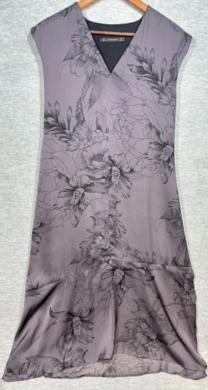 Zara Basic Dress S Purple Floral Print Sleeveless‎ V Neck Midi Fairy thumbnail 1