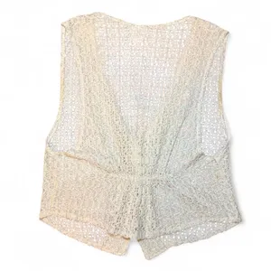 CLIO VTG 90s Off-White Dainty Lace Crochet Knit Button-Up Cinched Vest — MEDIUM thumbnail 3
