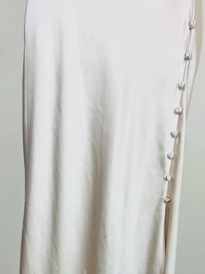 Zara champagne colored satin slip dress with side slit and button detail. Est S thumbnail 5