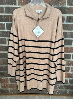 NWT Plus Size Ava & Viv Striped Quarter Zip Sweater thumbnail 1