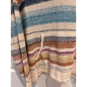 Natural Reflections Womens XL Striped Knit Hoodie V-Neck Baja Sweater Multicolor thumbnail 3