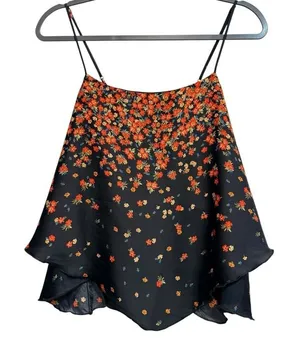 Free People Let Me Love Cami Satin Floral Draped Swing‎ Tank Top Small thumbnail 1