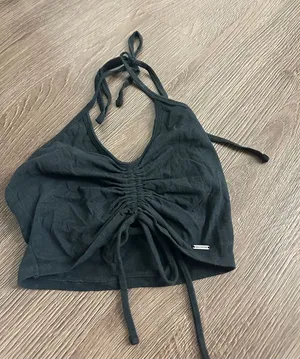 Hollister Black Ruched Halter Crop Top thumbnail 1