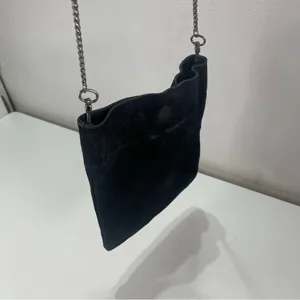 Free People Black Leather Suede Small Crossbody Bag Chain Strap Boho Equestrian thumbnail 7