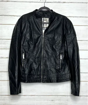 Made by Johnny Black Faux Leather Moto Jacket Size XXL Zip Front thumbnail 1