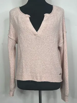 Abercrombie & Fitch Cropped V Neck‎ Slouchy Textured Long Sleeve Sweater thumbnail 1