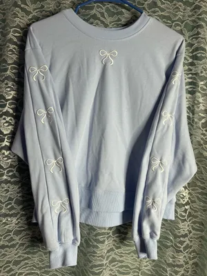 As Revival Altar’d State Light Blue with White Embroidered Bows Sweater Small thumbnail 1