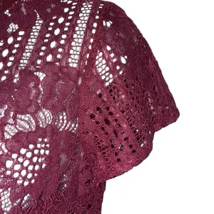 ANTHROPOLOGIE Wine Crochet and Lace Peplum‎ Hem Blouse NWOT Size XS thumbnail 5