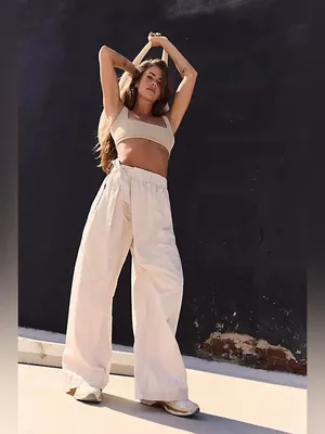 NWT FREE PEOPLE Movement One More Time Wide Leg Pants- Bleached Clay thumbnail 4