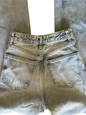 Zara 90’s High Waisted Cotton Jeans Sz 0 Raw Flare Hem Med/Light Wash BTS thumbnail 4
