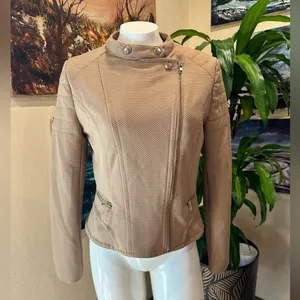 🔴RolyPoly Boho Textured Moto Jacket - Minimalist Sand Quilted Detail Size M thumbnail 3