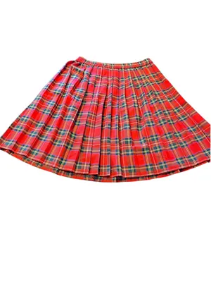 Vintage France Pleated Tartan A-Line Skirt Women's Size S Red Plaid thumbnail 2