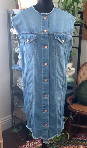 Zara Blue Jean Button Down Knee Length Denim Midi Duster Dress thumbnail 1
