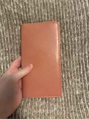 Slim Faux Leather Long Wristlet in Peach pink thumbnail 2