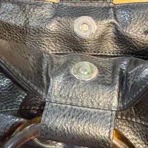 Y2K Abercrombie Black Faux Leather Crossbody Bucket Bag Tortoise Handle Retro thumbnail 6