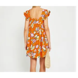 Anthropologie Kourt Aria Linen Tropical Short Dress Pockets Fruit Bird Medium thumbnail 5