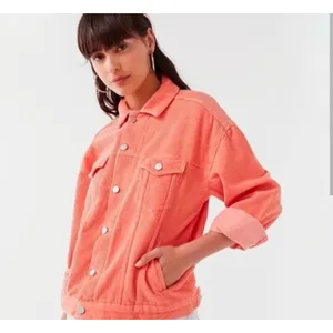 BDG Urban Outfitters Coral Corduroy Trucker Jacket Womens‎ Size Small Oversized thumbnail 8