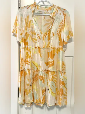 Olivaceous Good Karma Tiered Babydoll Boho Floral Mini Dress Size Medium thumbnail 2