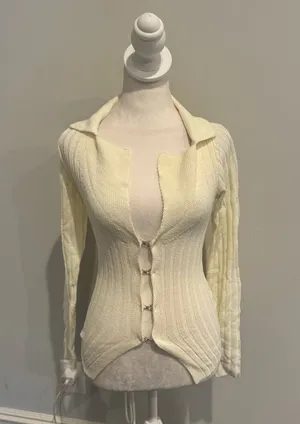 White Fox Off White Button Down Fitted Sweater thumbnail 1