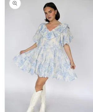 Floral Blue and White Dress thumbnail 2