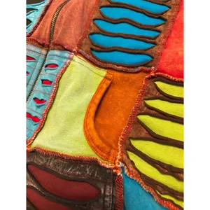 Rising International Patchwork Hoodie Women Large Multicolor Razor Cut Boho Zip thumbnail 4