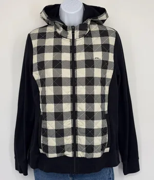 LRL Lauren Active Ralph Lauren Quilted Plaid Full Zip Hoodie Jacket‎ Women LG thumbnail 1