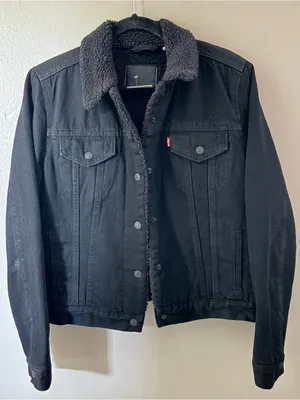 Levi's Premium Black Sherpa Lined Denim Trucker Jacket Size Large thumbnail 1