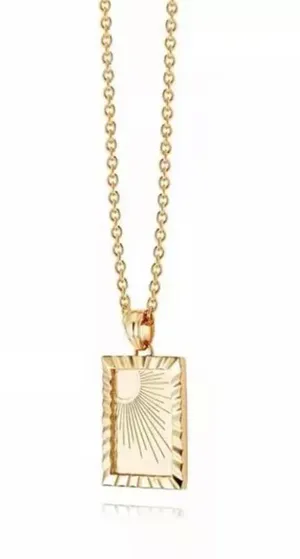 Boutique 18k Gold Sunburst Square Pendant Boho Necklace thumbnail 1