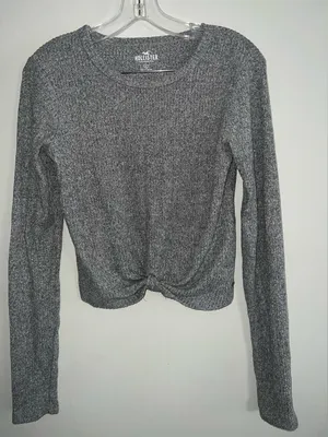 Hollister Women's Charcoal Long Sleeve Knotted Tee thumbnail 1
