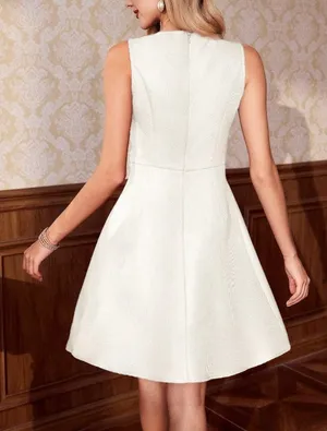 Classic off-white sleeveless A-line dress thumbnail 2
