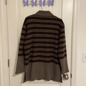 EUC Vintage Frazier Lawrence women’s brown stripe‎ soft plush zip jacket medium thumbnail 5