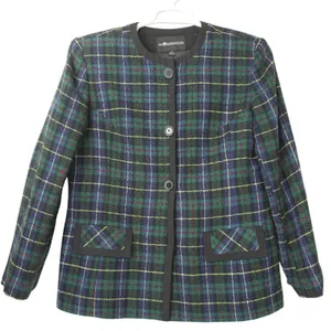 Vintage Sag Harbor Plaid Blazer Jacket Green Tartan Collarless Lined Size 14‎ thumbnail 1