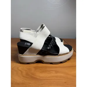 NEW SOREL Joanie IV Slingback Wedge Sandal Heel 7.5‎ Platform Cream Chalk Black thumbnail 4
