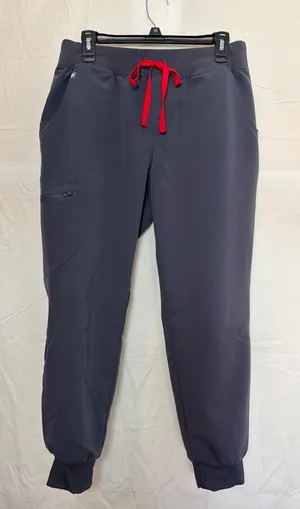 Figs Zamora Jogger Scrub Pants Charcoal Gray Red Drawstring Petite Medium L/P thumbnail 1