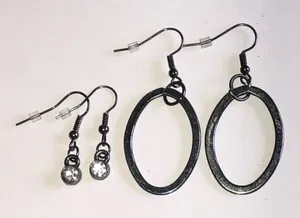Dark Metal Oval Drop Earrings Set with Crystal Accent Drop Earrings thumbnail 1