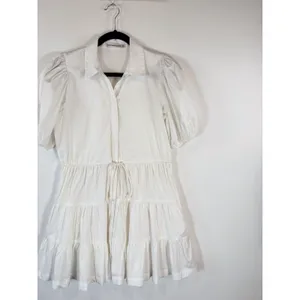 Abercrombie Fitch Dress White Puffed Poplin Mini Tiered Shirtdress Small Petite thumbnail 4
