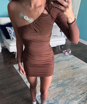 Princess Polly Brown One-Shoulder Dress thumbnail 1
