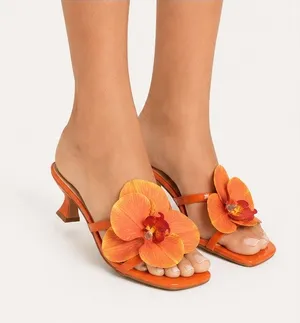 New SHUSHOP Grace Orange Orchid Flower Heels EU 38 US 8 thumbnail 1