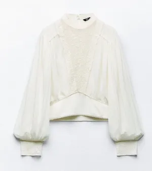 ZARA Textured Tweed Short Sleeve Top - Off White / Beige - Size XL - NWOT thumbnail 1