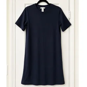 HM Conscious Black Crew Neck Short Sleeve Terry Cloth Shift Mini Dress XS thumbnail 2