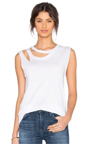LNA Double Cut Tank Sleeveless White Tee Shirt Style Top with Neck Slits Sz Med thumbnail 1