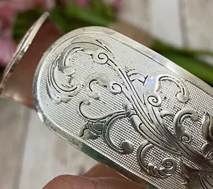 Unsigned Silver-tone Ornate Lotus Flower Peacock 1.25” Open Cuff Bangle Bracelet thumbnail 8