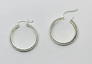 Stamped Sterling Silver 925 Women’s Hoop Earrings ❤️ Aretes Argolla de Mujer thumbnail 1