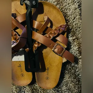 NWT Just Be Woman’s Tan Braided Straps Sandals With Adjustable Buckle thumbnail 4