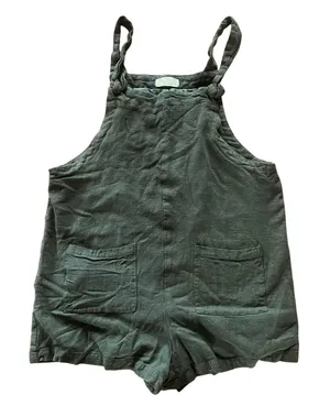 Altar’d State Green Linen Blend Tie-Shoulder Shorts Romper | Large thumbnail 1