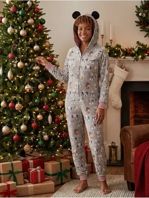 Disney Mickey Mouse Friends Holiday treats One-Piece Pajama hood ears adult XXL thumbnail 4