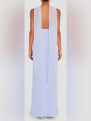 NEW Amanda Uprichard Ashton Halter Neck Chiffon Artic Blue Gown sz XL thumbnail 2