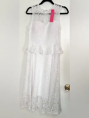 Lilly Pulitzer Noela Peplum Lace White Midi Dress Size 4 thumbnail 3