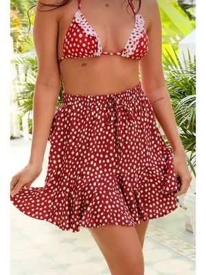 NWT Cupshe Red and White Polka Dot Drawstring Mini Skirt - Size: Medium thumbnail 10