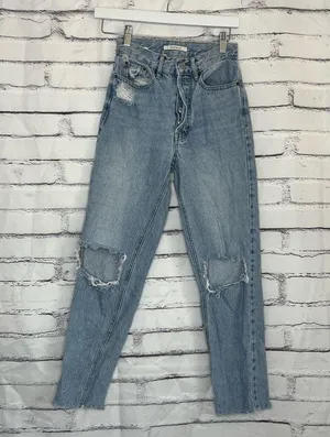 PacSun Ultra High Rise Slim Fit Jeans Light Wash Button Fly Size 23 Distressed thumbnail 1